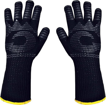 Heat Resistant Gloves - 480℉ Grilling Gloves For Fireplace - Barbeque Accessories For Kitchen - BBQ Gloves - Oven Mitt For Oven, 1 Pair, Dupont Nomex Heat Fiber is Made In USA