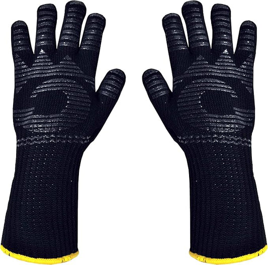 Heat Resistant Gloves - 480℉ Grilling Gloves For Fireplace - Barbeque Accessories For Kitchen - BBQ Gloves - Oven Mitt For Oven, 1 Pair, Dupont Nomex Heat Fiber is Made In USA