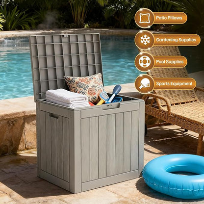 25 Gallon Outdoor Deck Box - Lockable Waterproof Storage Container, Resin Weatherproof Box for Patio Garden Furniture Pool Tools Cushions, Grey