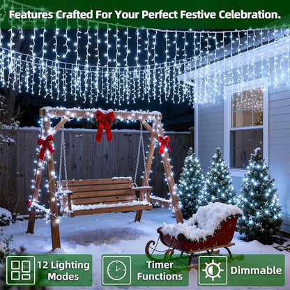 810 LED 82FT Christmas Lights Outdoor, 180Drops Icicle Lights with 12 Modes | Cool White Icicle String Lights with Timer and Dimming for Roof Eaves, Porches, Windows and Large Outdoor Holiday Displays