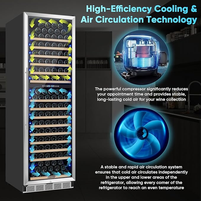200 Bottle Wine Fridge Dual Zone, 24 Inch Wine Cooler Refrigerator Freestanding or Built-in, Professional Wine Cellar with Advanced Temperature Control and Compressor Cooling, Quiet Operation