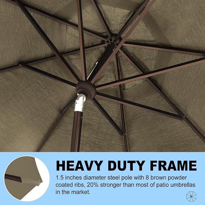 Eurmax USA 10-Year-Non-Fading 10FT Outdoor Patio Market Umbrella,UPF50+ UV Resistant Sun Shade,Heavy Duty Commercial Grade,Crank Lift&Tilt,Windproof Vented Top for Garden,Pool,Deck,Taupe