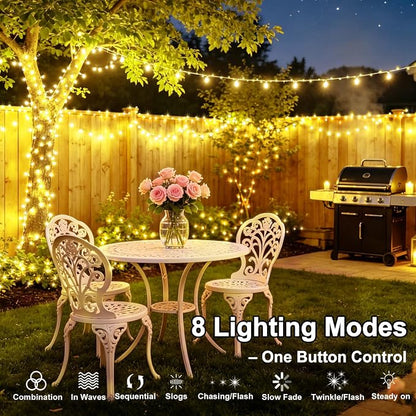 KNONEW 203FT 600LED Solar Fairy String Lights Outdoor Warm White 8 Modes | 8 Modes IP44 Waterproof Copper Wire Extra Long for Garden Patio Yard Christmas Wedding Party Indoor Outdoor