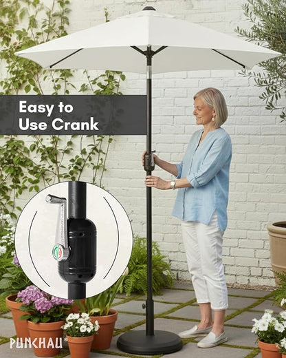 6 Ft Outdoor Patio Umbrella, Easy Open/Close Crank and Push Button Tilt Adjustment - White Market Umbrellas