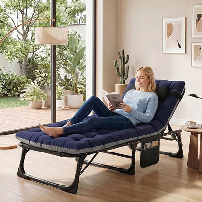 ABORON 3-in-1 Folding Patio Lounge Chair, 440LB Heavy-Duty Tri-Fold Guest Bed with Plush Cotton Cushion, No Assembly Adjustable Recliner for Office Nap, Patio Sunbathing, Poolside & Camping