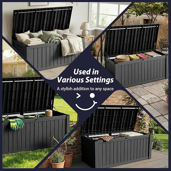 150 Gallon Outdoor Deck Box,Resin Waterproof Outdoor Storage Box for Patio Furniture,Garden Tools,Cushions