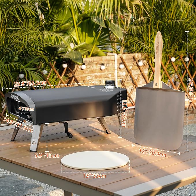 Mimiuo Manual-Rotate Gas Pizza Oven Outdoor – 60 Sec Bake, w/Stone & Peel