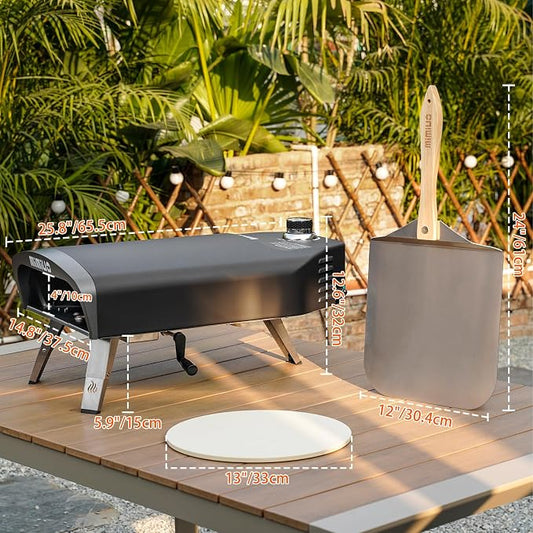 Mimiuo Manual-Rotate Gas Pizza Oven Outdoor – 60 Sec Bake, w/Stone & Peel