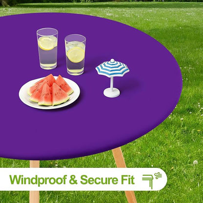 Smiry Round Spandex Tablecloth, Elastic Fitted Washable Tablecloths for 36"-44" Tables, Waterpoof Stretch Picnic Table Cover for Dining, Indoor and Outdoor, Purple