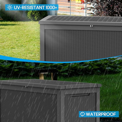 320 Gallon Lockable Resin Outdoor Storage Box, Waterproof & Weather Resistant Deck Box for Patio Cushion, Garden Tools & Pool Accessories, Black