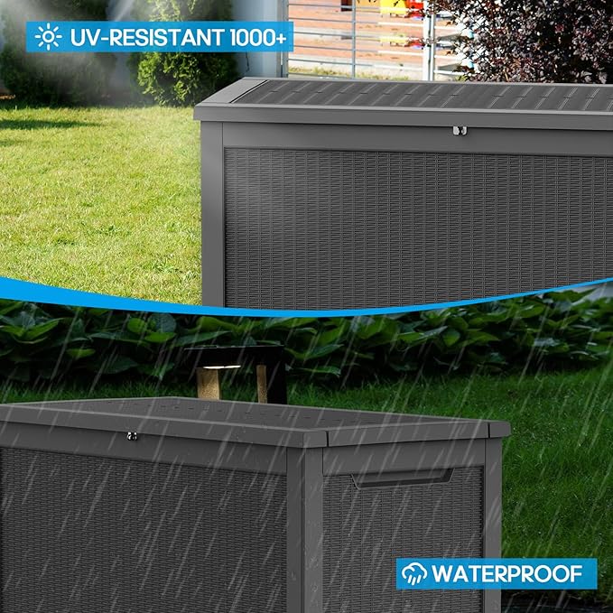 320-Gallon Outdoor Storage Box, Heavy-Duty Reinforced Resin Deck Box, Large Storage Bin with Lockable Lid, Waterproof Container for Patio Furniture, Garden Tools, Pool Accessories