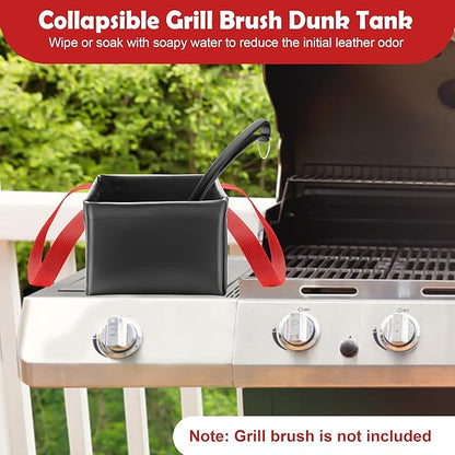 Grill Brush Water Bucket, AHIER Collapsible Dunk Tank Grill Brush Heads Water Bucket for Stainless-Steel Grates (Red)