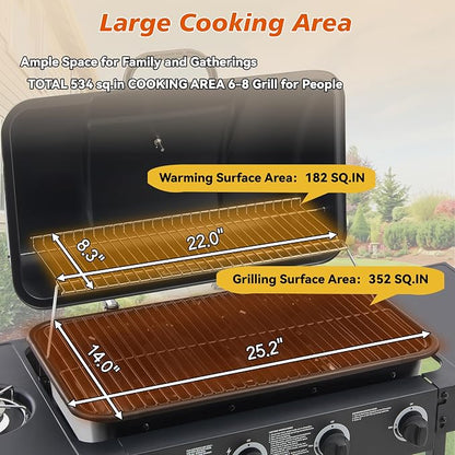 47" Stainless Steel Outdoor Kitchen BBQ Island Grill with LPG Black | 4 Burner 42000 BTU Enamel-Coated Grates and Side Tables for Outdoor Cooking Kitchen and Patio Backyard