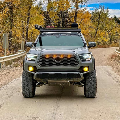 Seven Sparta 4 PCS Grill Led Lights with Fuse Adaptor Compatible with 2020-2023 Toyota Tacoma TRD Off Road & Sport OEM Front Grille, Half-Cover (Amber Light with Amber Shell)