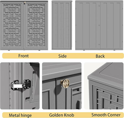 ZZM HDPE Outdoor Storage Shed, Outdoor Plastic Storage Cabinet, Horizontal Resin Tool Shed for Garden, All Weather Outdoor Storage Clearance, DIY Usage, with one Shelf (Gray)