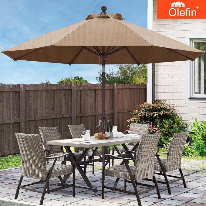 MASTERCANOPY 9ft Olefin 5-Year-Non-Fading Patio Umbrella Coffee | UV/Water/Fade-Resistant Canopy, Vented Top, 8 Fiberglass Ribs – Ideal For Deck, Yard, Market