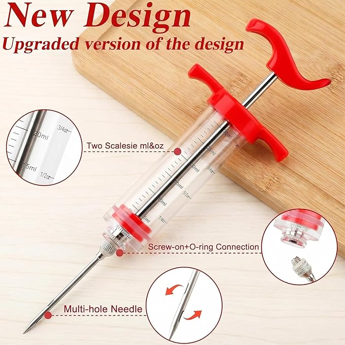 Meat Injector Syringe - 3 Marinade Injector Needles for BBQ Grill, Plastic Meat Injector Kit with 1oz Large Capacity, Ideal for Injecting Marinade into Turkey and Burger