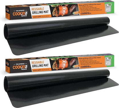 COOKINA Web BB BBQ Reusable Mat (Pack of 2) -100% Non-Stick, Easy to Clean Grilling Sheet for Smokers, as Well as Gas, Charcoal and Electric Barbecues, Black