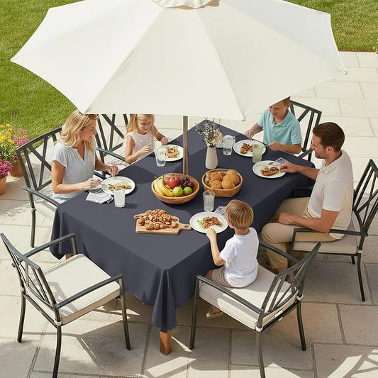 LUSHVIDA Rectangle Outdoor Tablecloth with Umbrella Hole and Zipper, 60x102 Inch Grey, Washable Waterproof Table Cloth Spill Proof Wrinkle Free Table Cover for Patio Spring Summer Picnic BBQS