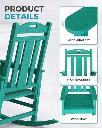Ciokea Oversized Outdoor Rocking Chair, 380lbs Heavy-Duty Large Patio Rocker, Weather Resistant & Anti-Fade Porch Chair, High Back Cozy Rocking Chair for Outside, Fire Pit, Deck, Garden, Aruba Blue