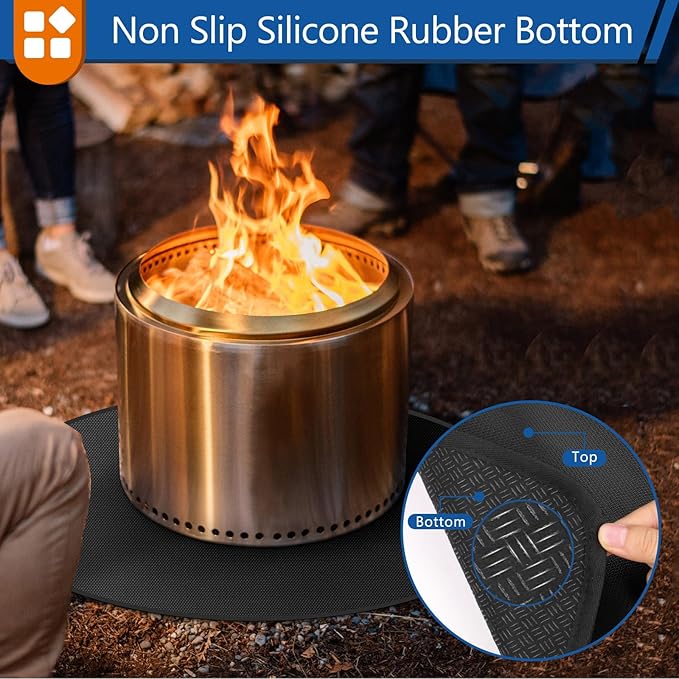 Anze Round Under Grill Mat for Outdoor Grill, 48 Inch Anti-Slip BBQ Floor Mats, Easy to Clean Reusable Fireproof Grill Pad, Oil-Proof Waterproof Protector for Deck Fireplace Pit Mat Black