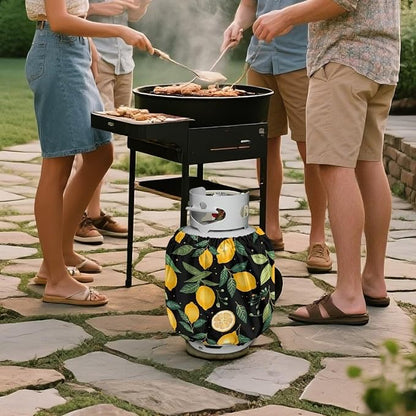 Propane Tank Cover 20lb Gas Tank Cover Outdoor 600D Heavy Duty Waterproof Covers Fits Standard 20 lb Cylinder, 13.7'' x 16.5'' Lemon Leaf