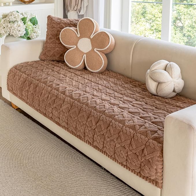OstepDecor Couch Cover for Dogs, Washable Non Slip Sofa Cover for Pets | Soft Couch Covers for Sofa, Loveseat and Sectional, Furniture Protector Against Pet Hair & Dirt (35.4" x 70.9", Coffee)
