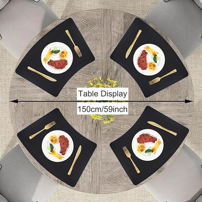 Round Table Placemats Set of 4, Faux Leather Wedge Shape Place Mats Heat Resistant Wipeable Washable Table Mats, Heavy Duty Kitchen Dining Mats(Black)