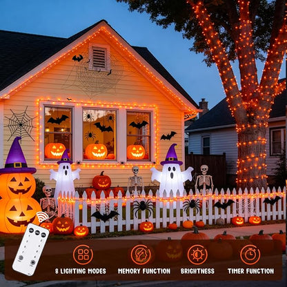 JMEXSUSS 500 LED Halloween Lights, 173ft Orange String Lights with Remote | Waterproof, 8 Modes, Plug in, Indoor Outdoor Orange Halloween Lights for Party Tree Fireplace Bedroom Patio Halloween Decor