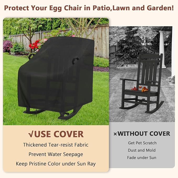 Outdoor Rocking Chair Cover,Waterproof Covers for Patio Papasan Chairs,Heavy Duty-Cover for Indoor Outdoor Egg Rocking-Chair,for Comfy Recliner(1-Pc,27x34x45in)
