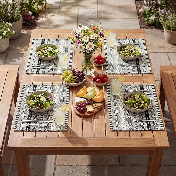 Artoid Mode Black Farmhouse Woven Braided Stripe Placemats Set of 4,12x18 Inch Seasonal Holiday Table Mats Party Kitchen Dining Decoration