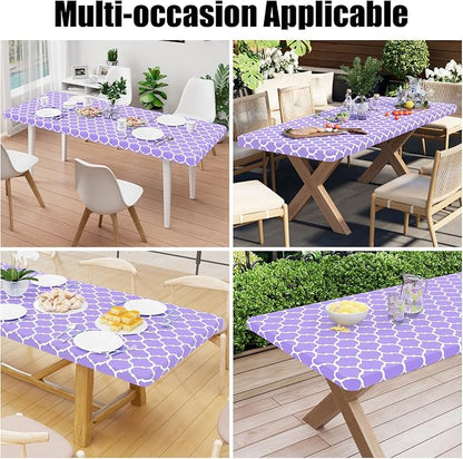 Smiry Picnic Fitted Table Cover, 8 Foot Flannel Backed Vinyl Tablecloth | Waterproof Elastic Stretch Table Cloth, Wipeable Plastic Tablecloth for Camping, Indoor & Outdoor (Lavender, 30" x 96")