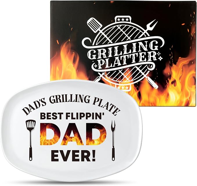 R HORSE Dad Melamine Grill Platter Gift, White Oval Barbecue Serving Tray | Christmas Birthday Gift for Dad, Father, Men, Ideal for Appetizer, Dessert, Salad, Outdoor Indoor Dinner Party