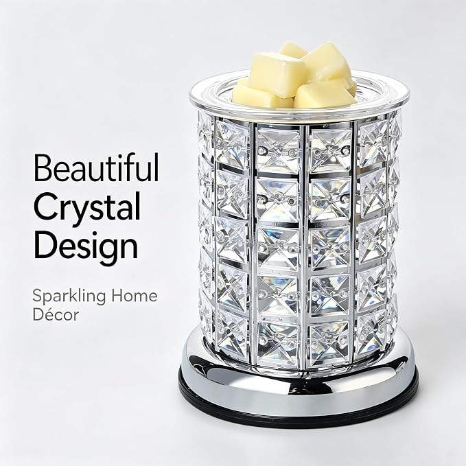 TTJ Crystal Wax Melt Warmer Lamp, Electric Candle Warmer with Rose Gold Base, Decorative Fragrance Oil Burner for Home Bedroom Living Room Office, Flameless Aromatherapy Wax Warmer Night Light Silver