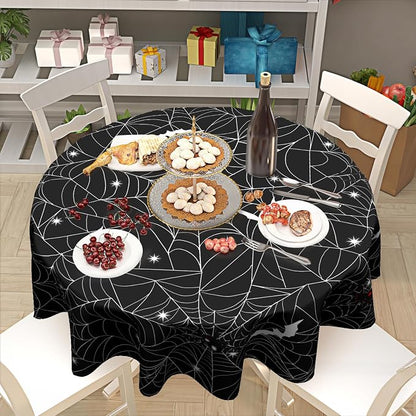 Sweetshow Halloween Spider Web Table Cloth Round Black and White Bat Tablecloth 70 Inch Decor Washable Stain and Wrinkle Resistant Round Table Cover for Dining Picnic