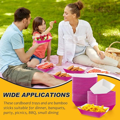 100 Pcs 2lb Paper Food Trays Boat Nacho Boats for Hot Dogs, Purple | Grease-Resistant, Disposable Kraft Paper Boat for Tacos Concession, Food Trucks, Birthday, Wedding, Christmas, Halloween