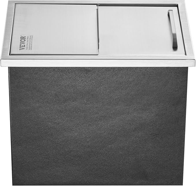 VEVOR Drop in Ice Chest, 18"L x 12"W x 14.5"H Stainless Steel Ice Cooler, Commercial Ice Bin with Sliding Cover, 40.9 qt Outdoor Kitchen Ice Bar, Drain-pipe and Drain Plug Included, for Cold Wine Beer | Commercial Ice Bin for Cold Wine Beer, 40.9 qt Ou...