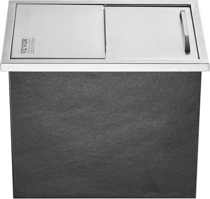 VEVOR Drop in Ice Chest, 18"L x 12"W x 14.5"H Stainless Steel Ice Cooler, Commercial Ice Bin with Sliding Cover, 40.9 qt Outdoor Kitchen Ice Bar, Drain-pipe and Drain Plug Included, for Cold Wine Beer | Commercial Ice Bin for Cold Wine Beer, 40.9 qt Ou...