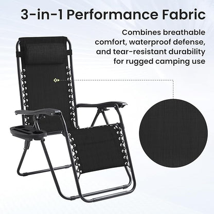 Zero Gravity Chair Set of 4 Oversized Folding Recliner, Padded Anti Gravity Lounge Chair with Adjustable Pillow & Cup Holder for Outdoor Camping, Patio, Poolside, Lawn (Black)