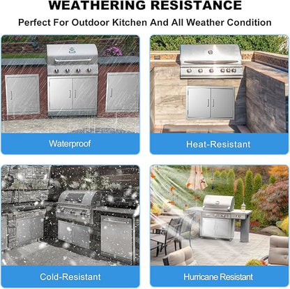 Outdoor Kitchen Door 30" W x 21" H-304 Stainless Steel Never Rust Cabinet Door-Double Layer-BBQ Access Doors-Weatherproof GrillDoor-Flush Mount BBQ Island Doors-MetalDoor for Outdoor Indoor Kitchen