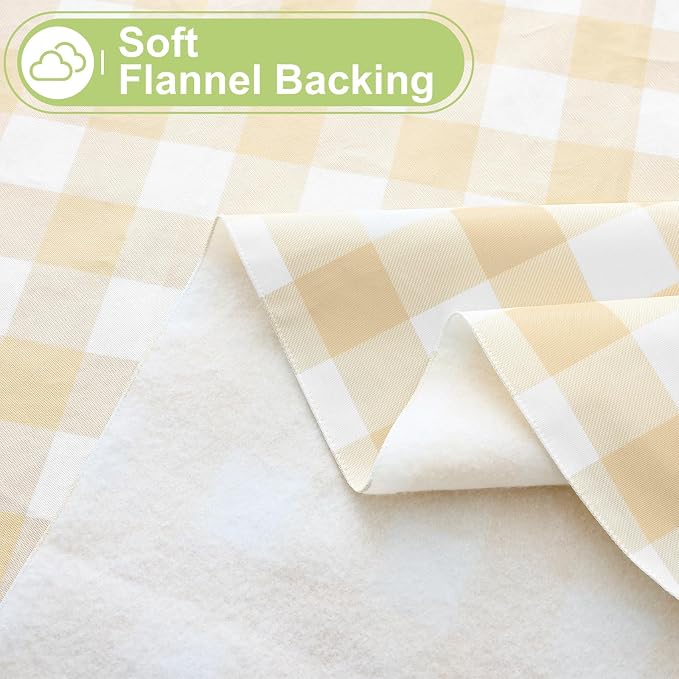 Smiry Picnic Table Cloth, Vinyl Tablecloths with Flannel Backing, 60"x60" | Waterproof Square Table Cloth, Wipeable Buffalo Plaid Table Cover for Indoor and Outdoor (White & Beige)