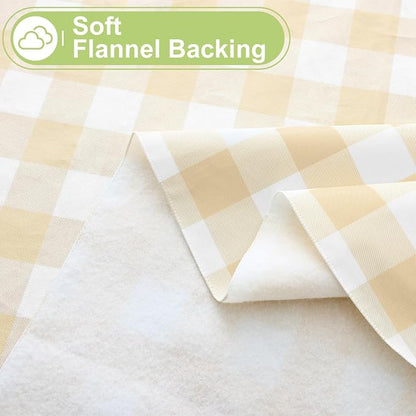 Smiry Picnic Table Cloth, Vinyl Tablecloths with Flannel Backing, 54"x54" | Waterproof Square Table Cloth, Wipeable Buffalo Plaid Table Cover for Indoor and Outdoor (White & Beige)
