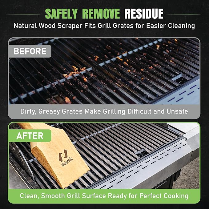All-Natural Wooden Grill Scraper for BBQ Grilling 14"| Grill Cleaner, Wood Scraper, Grill Grate Cleaner, and BBQ Cleaner | Bristle Free BBQ Scraper for Grill Cleaning | Eco Friendly