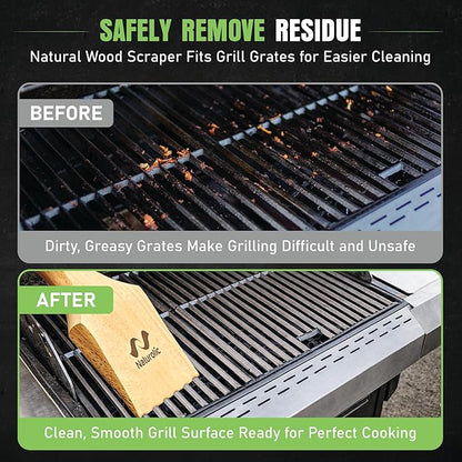 All-Natural Wooden Grill Scraper Tool 18" | Bristle-Free Grill Cleaner for Outdoor Grill | Eco-Friendly BBQ Cleaning Tool for Safe Grate Care