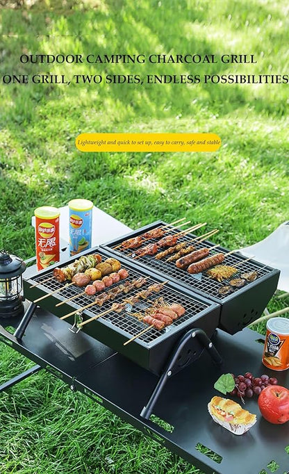 Folding Portable Barbecue Charcoal Grill,Tabletop Charcoal Outdoor Indoor BBQ Grill Durable Small Charcoal Barbecue for Patio Balcony Picnic Camping Cooking(Green)