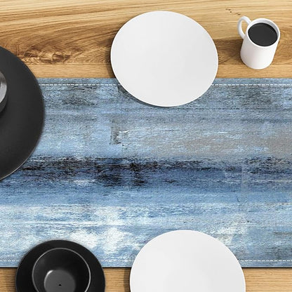 Blue Grey Table Runners Modern Art Farmhouse Linen Table Runners Dresser Scarves Retro Rustic Style for Party Kitchen Dining Table Coffee Holiday Party Decor (13"x 90", Blue Grey)