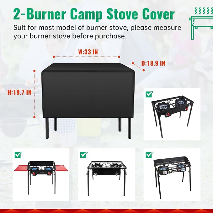 iCOVER Patio Cover for Camp Chef 2 Burners Stove, 600D Heavy Duty Stove Cover for Propane Double Burners Cooking Camping Stoves, Two Burners Stove Cover for Gas One, Outvita, Rovsun, Vivohome