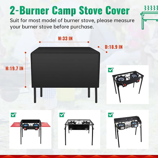 iCOVER Patio Cover for Camp Chef 2 Burners Stove, 600D Heavy Duty Stove Cover for Propane Double Burners Cooking Camping Stoves, Two Burners Stove Cover for Gas One, Outvita, Rovsun, Vivohome