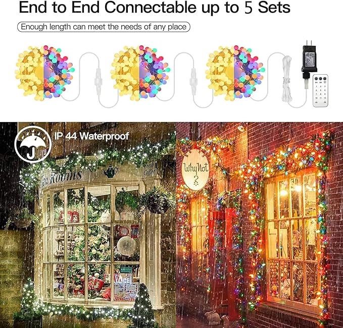 RaThun 116ft Color Changing String Lights, 200 LED Multicolor & Warm White Globe Lights with Remote, 11 Modes, IP44 Waterproof, Plug in Fairy Lights for Indoor Outdoor Christmas Party Garden Decor