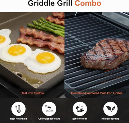 Brand-Man Propane Gas and Charcoal Grill Combo,Grill and Griddle Combo Dual Fuel BBQ Grill with Dual Lids for Outdoor Barbecue, Black